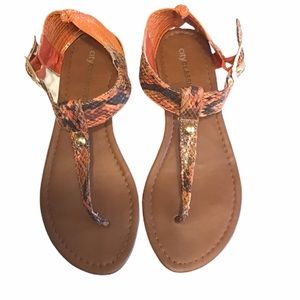 CityClassified Snake Skin Flat Sandals in …